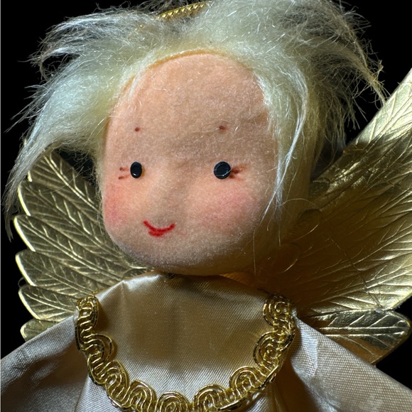 Vintage Christmas Angel Ornaments Cardboard Plastic Felt Body and Face Gold 7.5” - Picture 5 of 6
